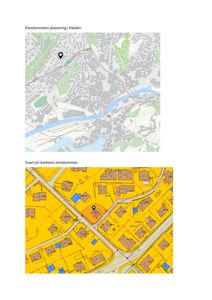 Bildet viser to kart som illustrerer eiendommens plassering i Halden. Øverste del er et geografisk kart, mens den nederste delen er en detaljert eiendomskart med tomtegrenser.