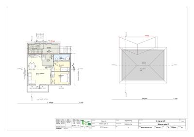 Etasjeplan for 2. etasje og loft med romfordeling og mål.