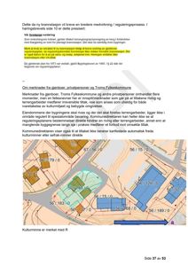 Kart som viser et område med bygninger, veier og markerte kulturminner (R).