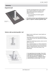 Detaljtegning som viser hvordan en takhette (papptak/sarnafil) og takstein skal monteres rundt en stuss.