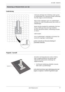 En teknisk tegning som viser monteringsanvisning for en takhette over et tak, inkludert detaljer for underbeslag og papptak.
