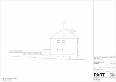 Fasadetegning av eksisterende bygning sett fra øst