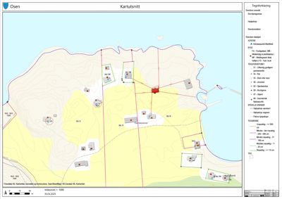 Situasjonsplan (kartutsnitt) som viser tomtens beliggenhet, høydemålinger, naboeiendommer og tegningspunkt.