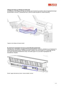 3D-visualiseringer av et nytt tilbygg med trapp og rolletrapp, samt en ny ankomst for passasjerer fra buss.