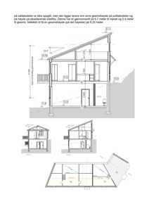 Bildet viser en snittegning (Snitt D og Snitt F) av en bygning med høydeangivelser og romfordeling.