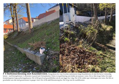 Fotografi av en støttemur langs en vei med tilhørende tekstbeskrivelse.