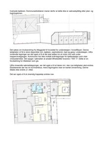 Bildet viser etasjeplaner (keller/underetasje) for en bygning, inkludert romfordeling og vegglinjer.
