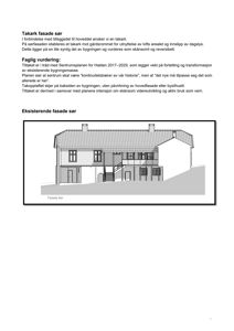 Et tegnet oppriss av bygningens vestfasade (sør) som viser takarkitekturen og fasadens utforming.