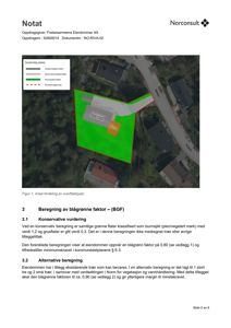 Et oversiktskart over eiendommen som viser arealfordeling av ulike flater (impervious, semi-permeable, permeable) og eiendomsgrenser.