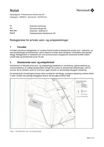 Situasjonsplan som viser eksisterende vann- og avløpsanlegg på eiendommen, inkludert ledningsnett og bebyggelse.