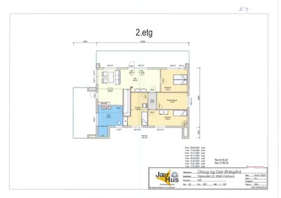 Etasjeplan for 2. etasje med romfordeling, mål og arealoppdelinger.