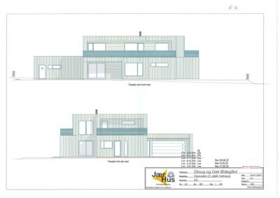 Tegning som viser fasadeopprikk (fra nordvest og sørvest) for en bolig.
