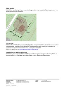 Situasjonsplan som viser tomtens form, grenser, høydekurver (konturer), og plassering i forhold til naboeiendom og vei.