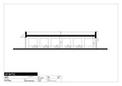 Snittegning som viser tverrsnittet av en bygning med mål på høyder og bredder.