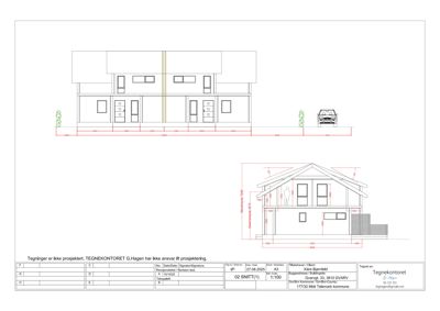 Snittegning som viser tverrsnittet av en bygning med mål, vindus- og døråpninger, samt trapp og terrengforhold.
