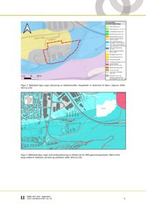 Bildet viser to kart som illustrerer geologiske forhold (løsmasseflater og berggrunn) i et område, med en markert tiltaksområde.