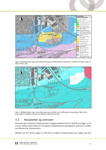 Bildet viser to kart som illustrerer geologiske forutsetninger og overvannssituasjon i et byggeområde.