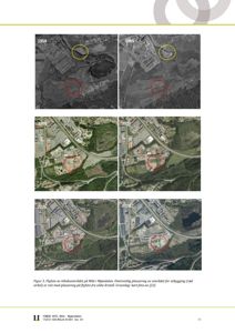 Flyfoto av et område i Mjøndalen over tid (1959-2024) som viser utviklingen av et tiltaksområde.