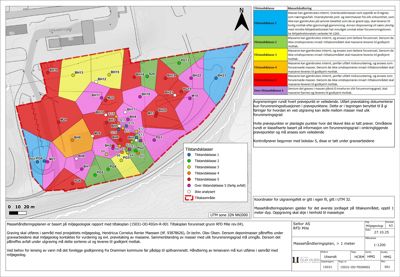 Situasjonsplan som viser forurensningskart over et område med tilstandsklasser og prøvepunkter.