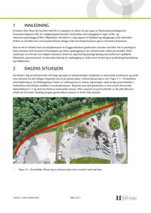 Dronebilde av et deponi eller byggeområde med en markert vollen (rød linje).