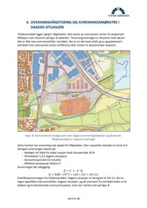 Kartutsnitt som viser avrenningsmønster, flomveier og tilstand for overvann i et område.