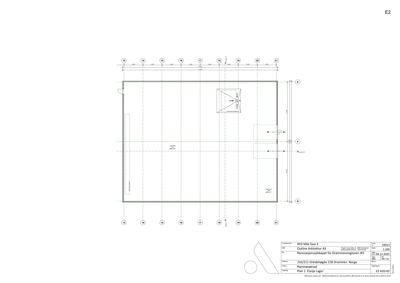 Etasjeplan for en lagerhall (Plan 1. Etasje Lager) med romfordeling, mål og snittlinjer.