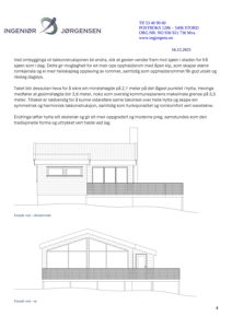 Fasadetegning som viser eksisterende og ny fasade for en hytte.