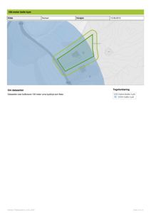 Et kart som viser et 100-meter-belte langs kystlinjen, med en grønn polygon som markerer et område (sannsynligvis bygningstomt) i forhold til beltegrensen.
