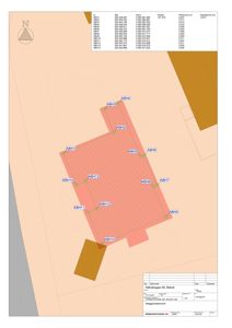 Situasjonsplan som viser tomtens grenser, bygningsplassering og høydemålinger (AB-punkter) for beliggenhetskontroll.