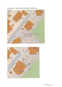 Situasjonskart som viser plassering av en bod i forhold til nabogrenser og eksisterende bygninger.