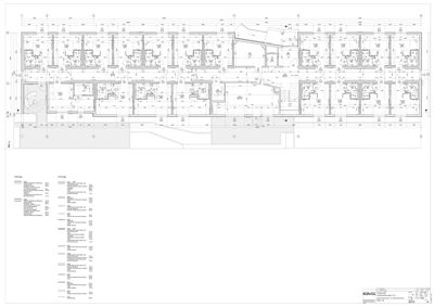 Etasjeplan (1. etasje) som viser romfordeling, vegger, dører, trapp og tekniske installasjoner for en bygning.