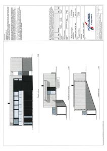 Fasadetegning som viser bygningens utseende fra tre ulike vinkler: mot sør, mot øst og mot vest.