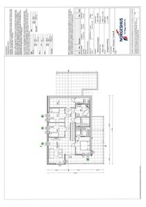 Etasjeplan (1. etasje) for en bolig med romfordeling, mål og teknisk informasjon.