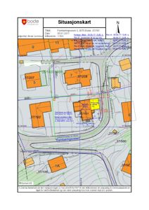 Situasjonskart som viser tomtens plassering i forhold til nabolaget, veier og andre eiendommer.