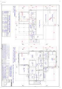 Plantegning som viser romfordeling, mål og arealoppdeling for etasjene i en bolig.