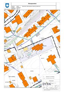 Situasjonskart som viser bygningenes plassering i forhold til nabolaget, vegger og tomtegrenser.