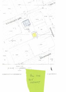 Situasjonsplan som viser tomtens plassering i forhold til nabolagsgater (N. Kristensens gate, Grensegata, Rømeriksgata) og bygningers plassering.