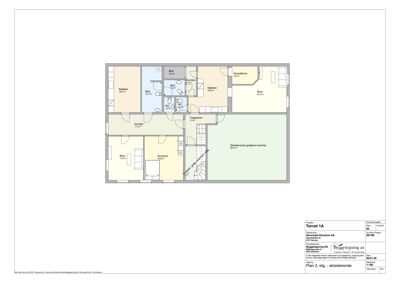 Etasjeplan (Plan 2) som viser romfordeling, arealer og funksjoner i en eksisterende etasje.