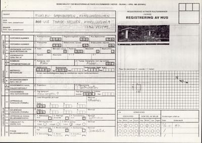 Et fotografi av en liten hytte eller hus, tatt fra et høyt vinkel (fra luften).