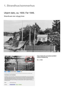 Et historisk svart-hvitt fotografi av et strandhus og en tennisbane fra ca. 1930.