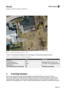 Luftfoto av en eksisterende tomt med en bygning, bil og omgivelser.