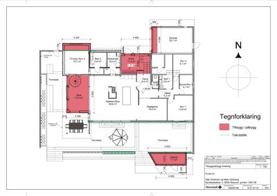 Etasjeplan (plantegning) som viser romfordeling, arealer og dimensjoner for en bolig.