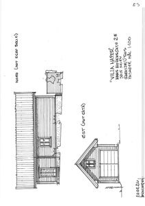 Fasadetegning av en bygning med oppriss av fasader mot nord og øst.