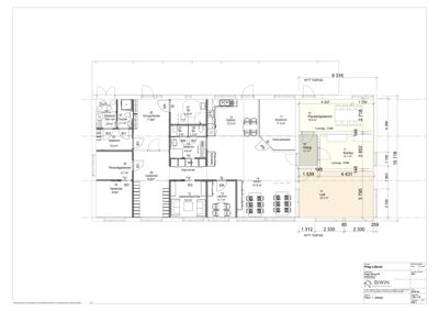 Etasjeplan (Plan 1. etasje) som viser romfordeling, arealer og veggkonstruksjoner.