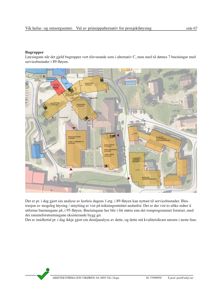 Situasjonsplan som viser plassering av nye og eksisterende bygninger (bugrupper) på tomten, samt tilknyttede veier og områder.