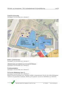 Fotografi av et tomt eller delvis ferdig byggefelt med overlagte tegninger som viser romfordeling, funksjoner (f.eks. legekontor, resepsjon) og tilkomstveier.