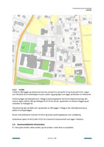 Kart som viser bygningenes plassering i forhold til veier og parkeringsplasser.