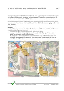 Situasjonsplan som viser plassering av bygninger (bugrupper) på tomt i forhold til eksisterende veier og parkeringsplass.