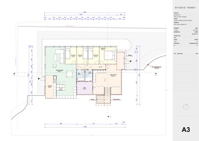 Etasjeplan (1. etasje) som viser romfordeling, dimensjoner og areal for en bolig.