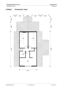 Plantegning av 2. etasje med romfordeling og dimensjoner.